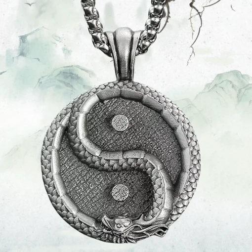 Chinese Dragon Yin Yang Tai Chi Pendant Necklace – Titanium Steel Amulet