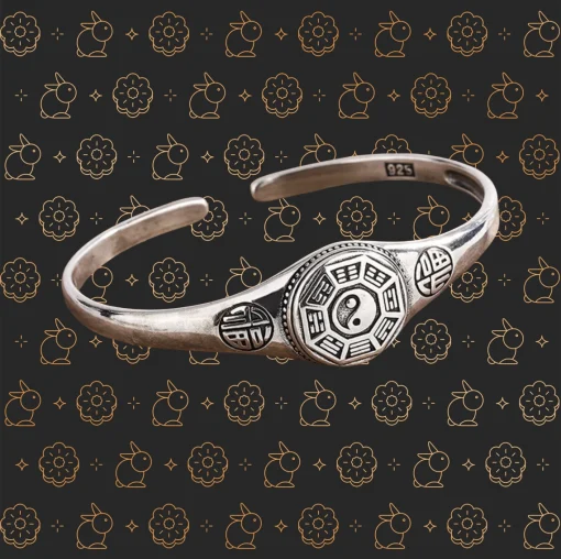 Silver Ethnic Style Yin Yang Bangle – Vintage Good Luck Bracelet for Party Gifts