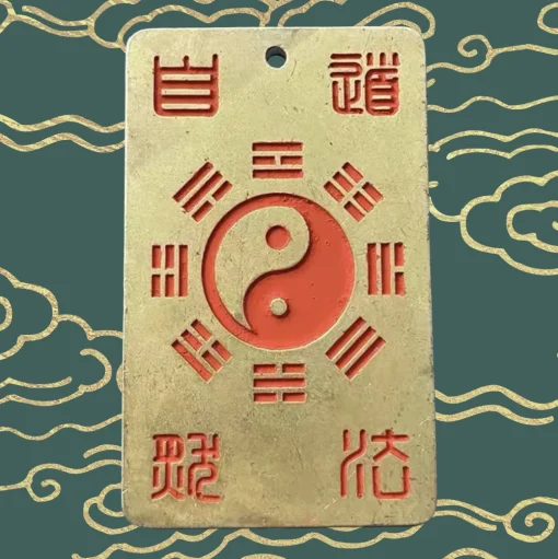 Brass Hetu Luo Shu Pendant – Taoist Yin Yang Eight Diagram Token