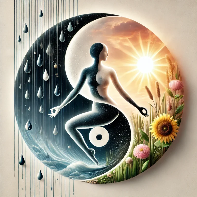 A visually captivating artistic depiction of the Yin Yang philosophy showing the iconic black and white Yin Yang symbol seamlessly integrated into na