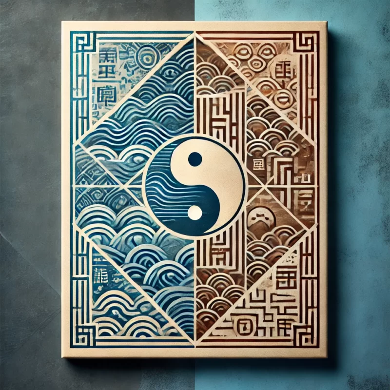 DALL·E 2025 01 01 14.40.10 A visually striking cover image for an article discussing I Ching hexagrams particularly the Bi hexagram Hexagram 8. The design features symbolic